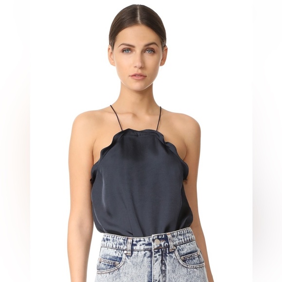 Tibi Tops - Tibi Gemma Ruffle Halter Top Tibi Dark Navy Size 8